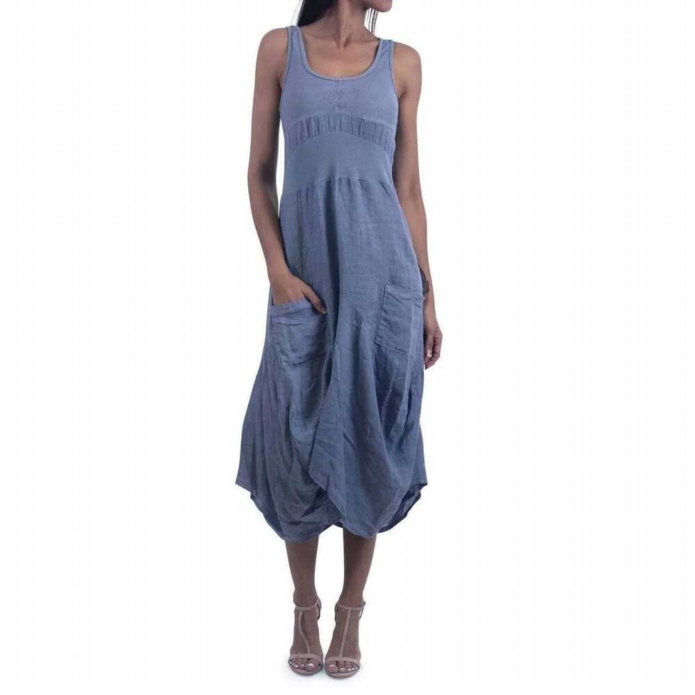 NEW GIGI MODA linen sleeveless dress in blue